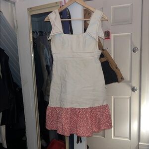 Adorable White and red Floral Hem Sundress - handmade
